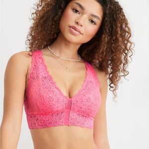 Aerie Barbie Pink Lace V-Neck Halter Bralette Women’s Size XS